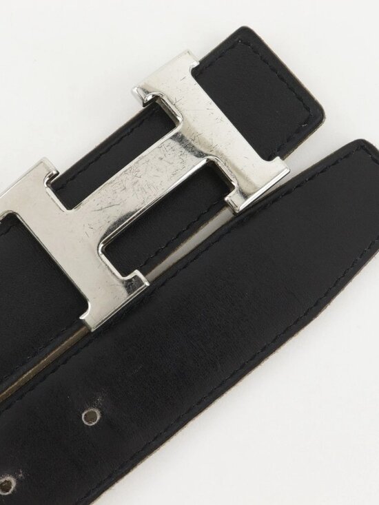 HERMES H belt 85 belt reversible Black / Brown Calfskin unisex main image 14